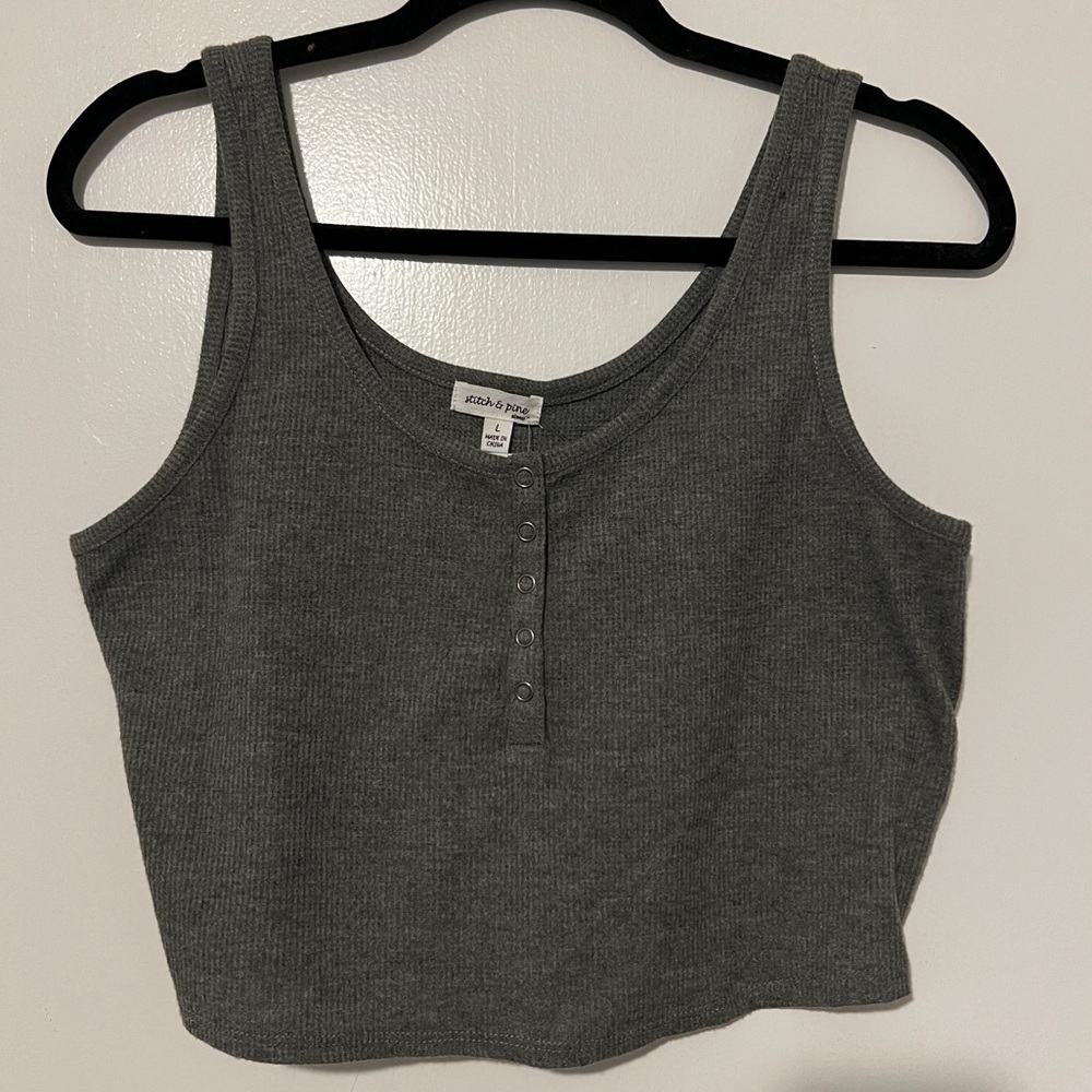 Crop button up tank
